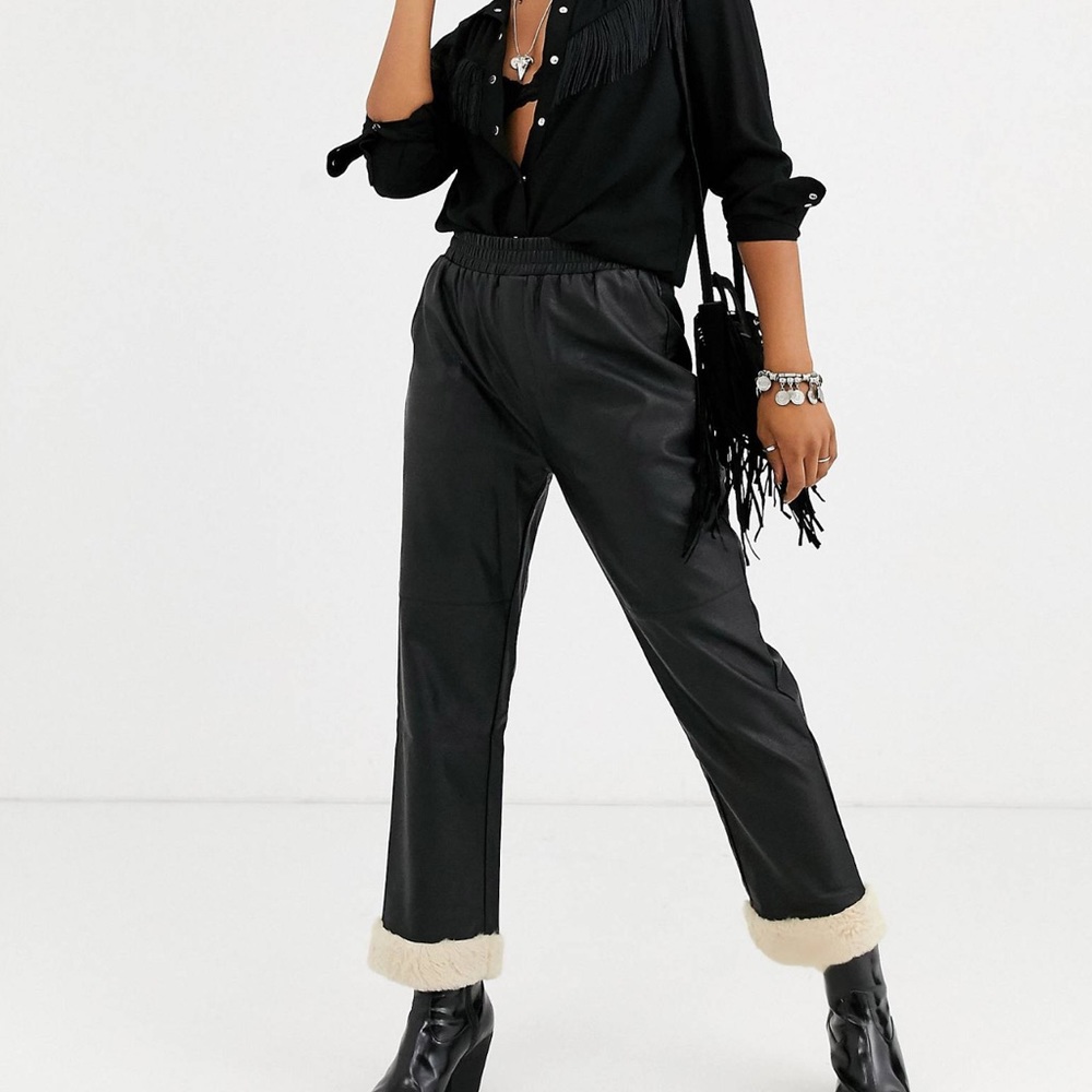 ASOS Faux Leather Pants with Shearling Cuffs